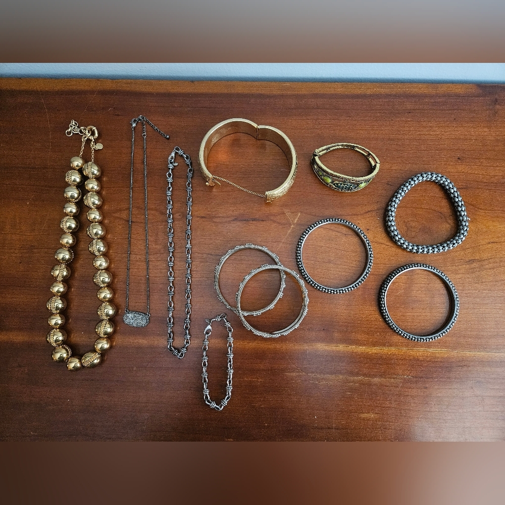 11 Piece Elegant Gold and Silver Jewelry Set, Ft J. Crew Gold Ball Necklace
